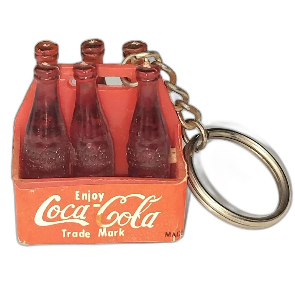 Vintage Coca-Cola 6-Pack Miniature Bottle Carrier Keychain "It's the Real Thing"